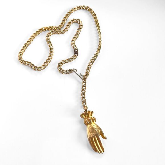 Vintage Jewelry - Victorian Gold Hand Pendant Necklace